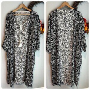 Martha Stewart Kaftan Dress Beach Cover-Up XTRA-LARGE XL Black Linen Blend